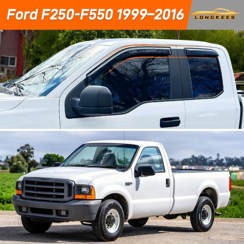 LONGKEES Window Visors Rain Guards FIT 1999–2016 Ford F250-F550 Super Duty SuperCrew – in-Channel Vent Deflectors 4PC Set All-Weather - Image 2